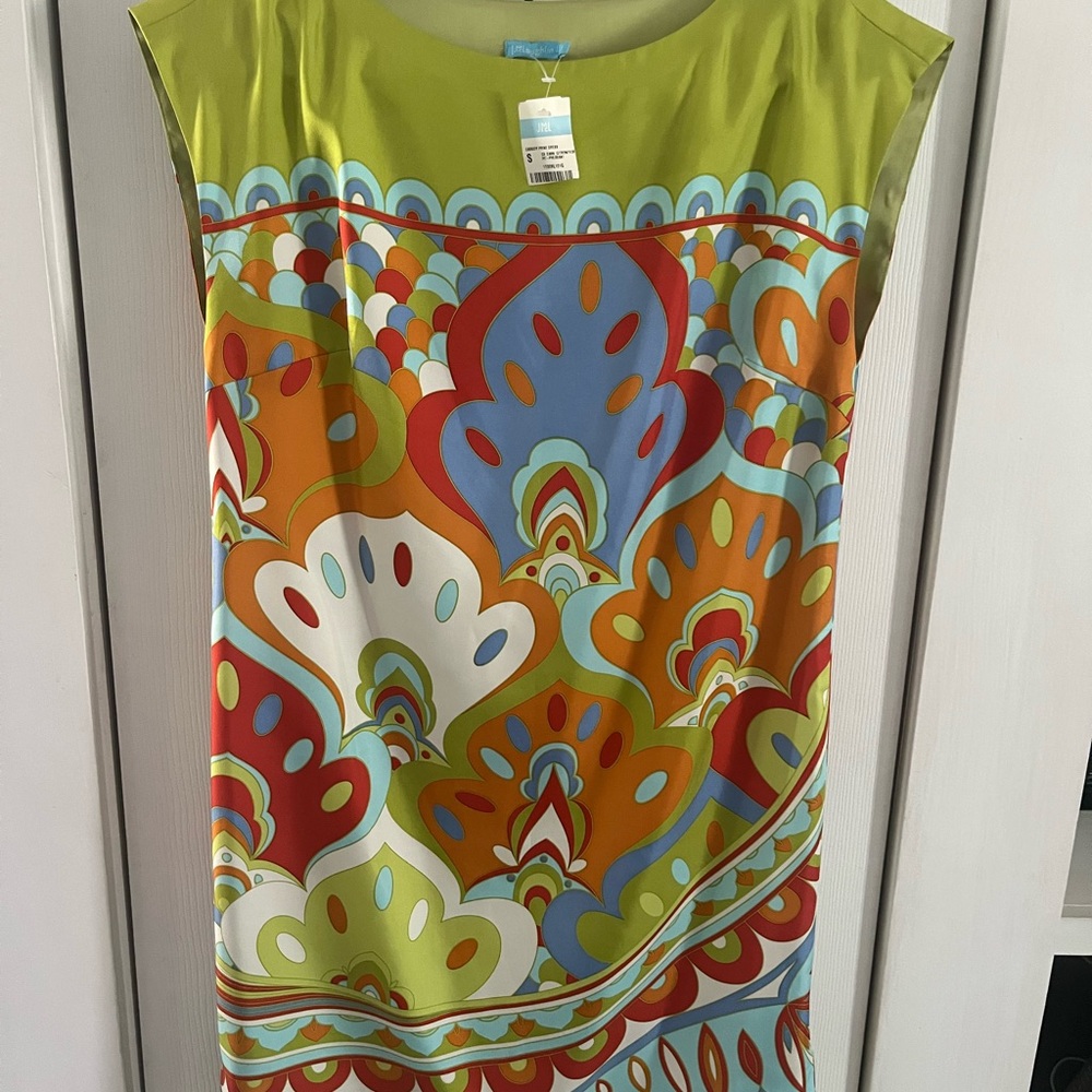 J. McLaughlin silk print dress Citron multi size small shift NWT